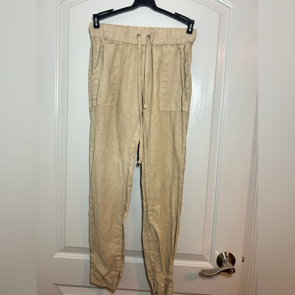 Enza Costa Cream Tan 100% French Linen Easy Pants Size 1/Small - Picture 1 of 7